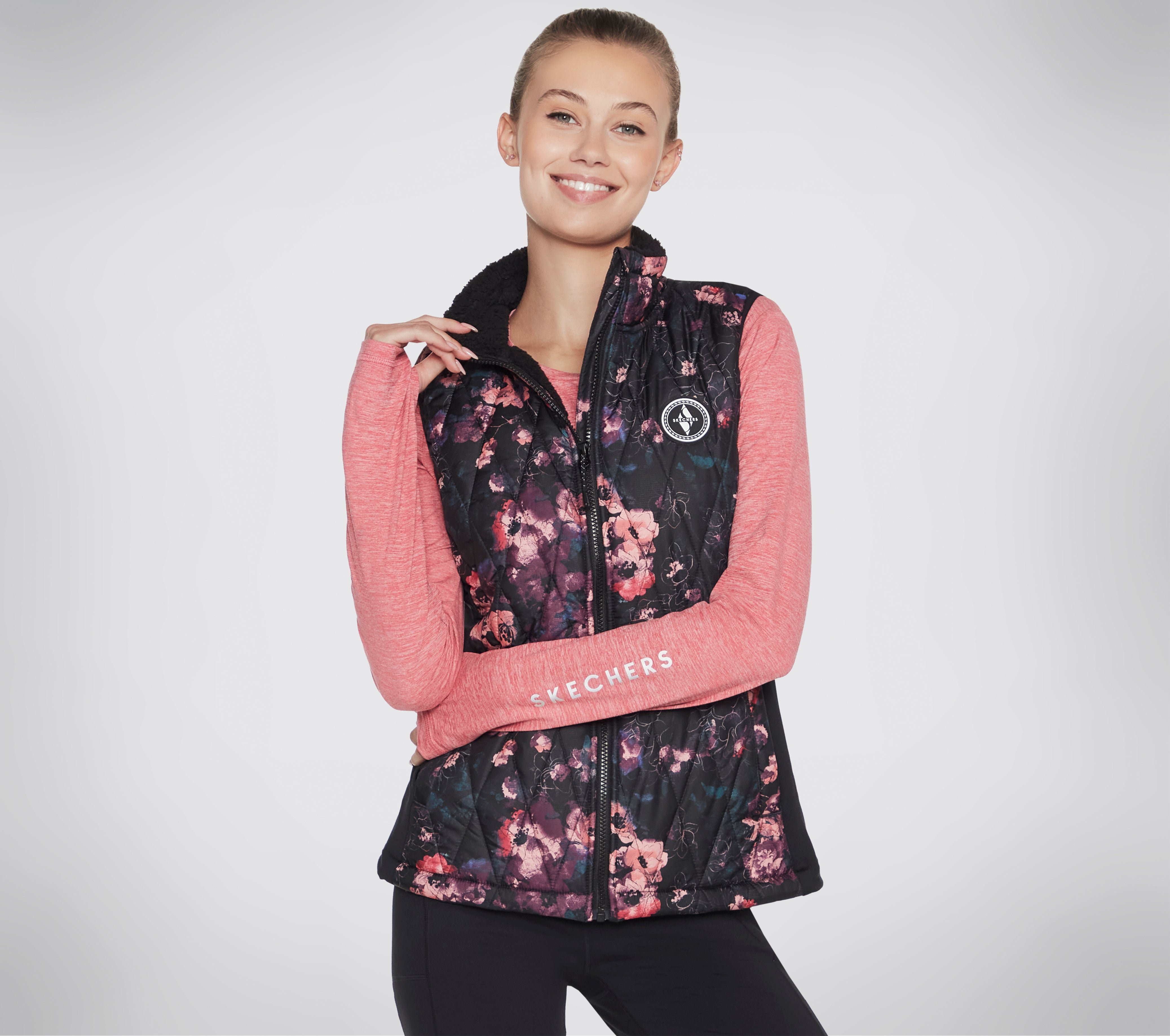 WJA292 MULT - GO WALK LINEAR FLORAL DIAMOND VEST - Shoess